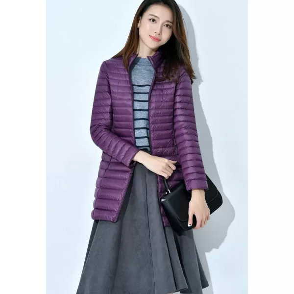Flygo Women's Lightweight Stand Collar Mid Long Down Coat Puffer Jacket