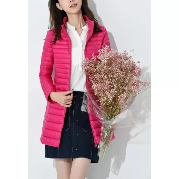 Flygo Women's Lightweight Stand Collar Mid Long Down Coat Puffer Jacket