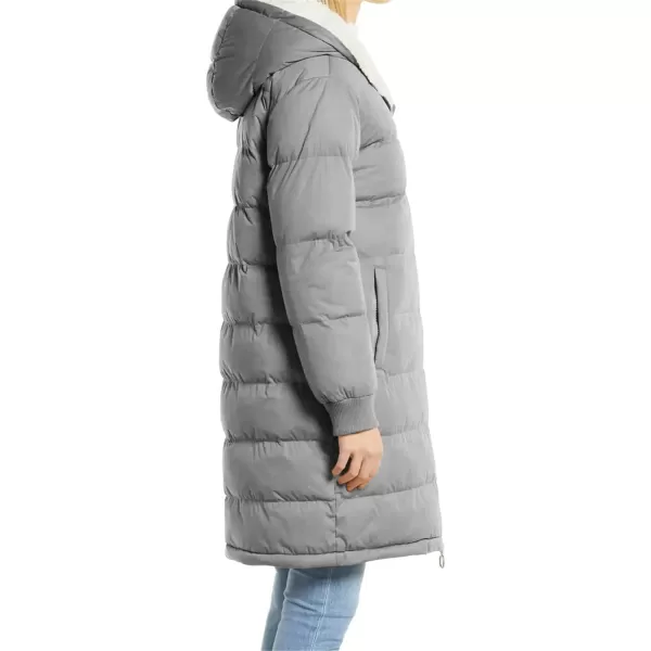 Flygo Womens Long Hooded Puffer Jacket Sherpa Fleece Lined Winter Warm Coat