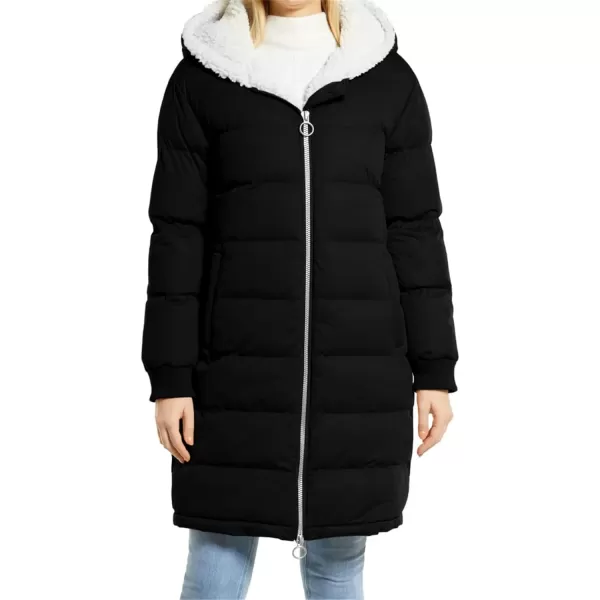 Flygo Womens Long Hooded Puffer Jacket Sherpa Fleece Lined Winter Warm Coat