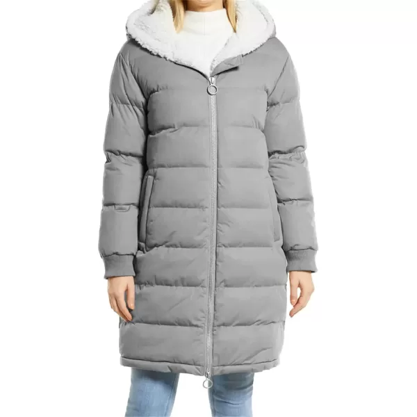 Flygo Womens Long Hooded Puffer Jacket Sherpa Fleece Lined Winter Warm Coat