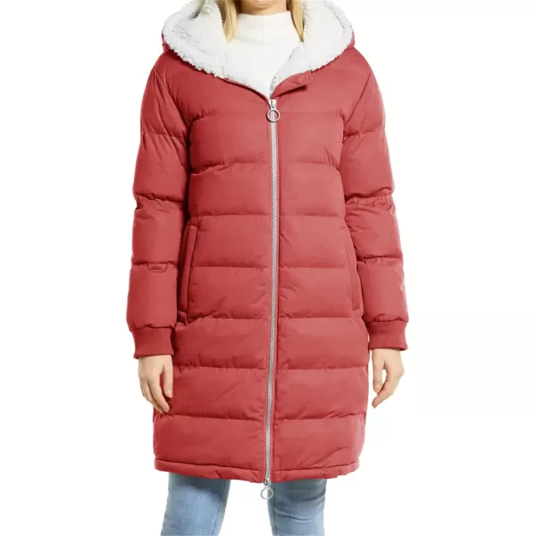 Flygo Womens Long Hooded Puffer Jacket Sherpa Fleece Lined Winter Warm Coat