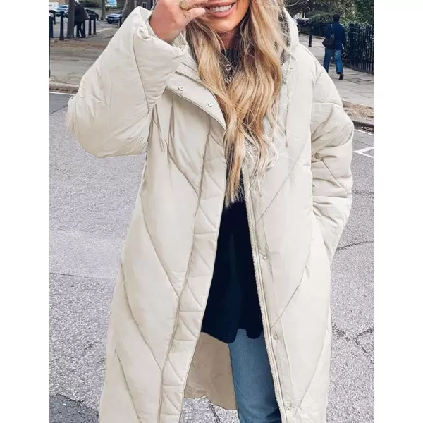 Flygo Womens Long Puffer Coat Long Sleeve Padded Winter Down Coats Hooded Parka Jacket