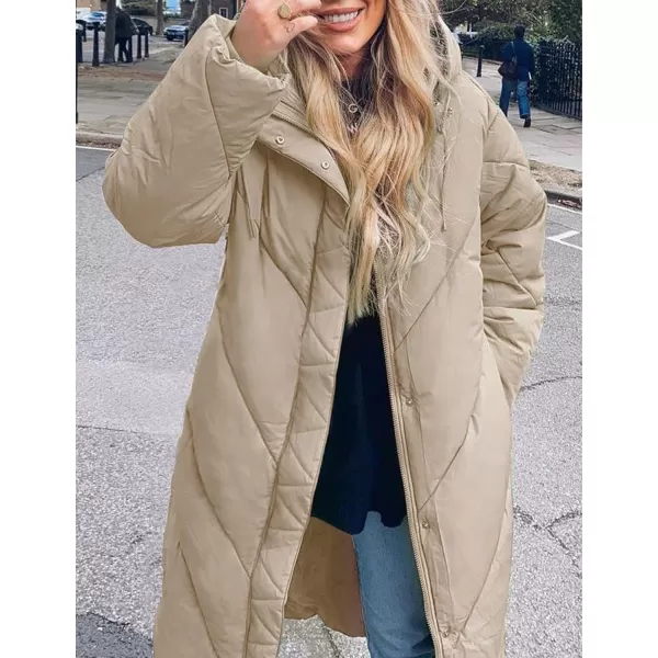 Flygo Womens Long Puffer Coat Long Sleeve Padded Winter Down Coats Hooded Parka Jacket