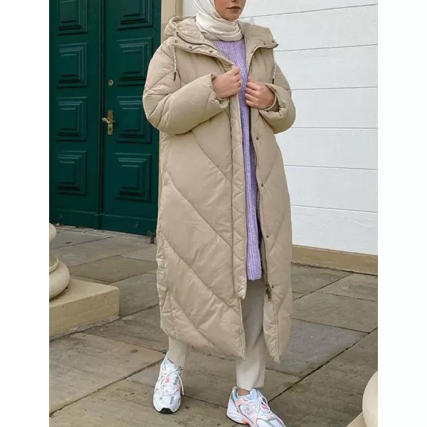 Flygo Womens Long Puffer Coat Long Sleeve Padded Winter Down Coats Hooded Parka Jacket
