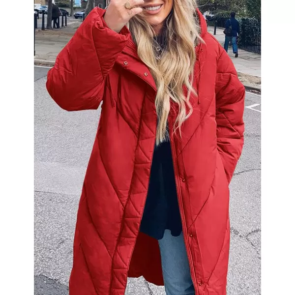 Flygo Womens Long Puffer Coat Long Sleeve Padded Winter Down Coats Hooded Parka Jacket