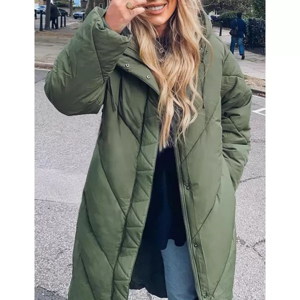 Flygo Womens Long Puffer Coat Long Sleeve Padded Winter Down Coats Hooded Parka Jacket