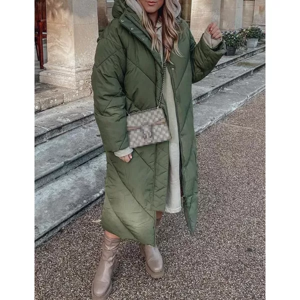 Flygo Womens Long Puffer Coat Long Sleeve Padded Winter Down Coats Hooded Parka Jacket
