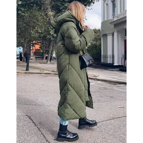 Flygo Womens Long Puffer Coat Long Sleeve Padded Winter Down Coats Hooded Parka Jacket