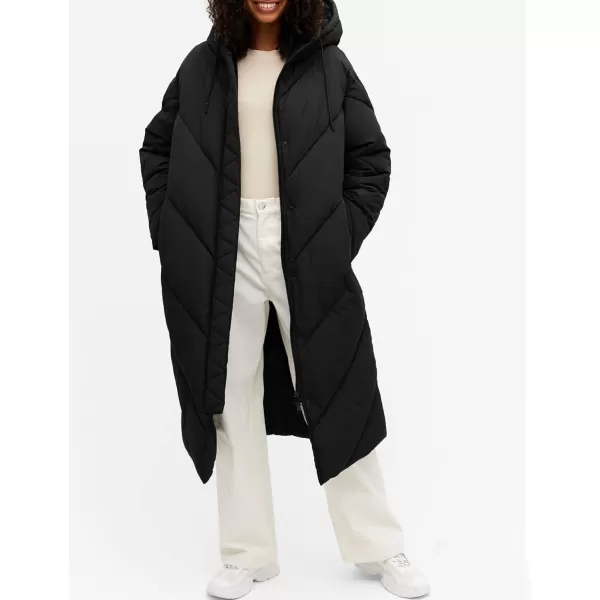 Flygo Womens Long Puffer Coat Long Sleeve Padded Winter Down Coats Hooded Parka Jacket