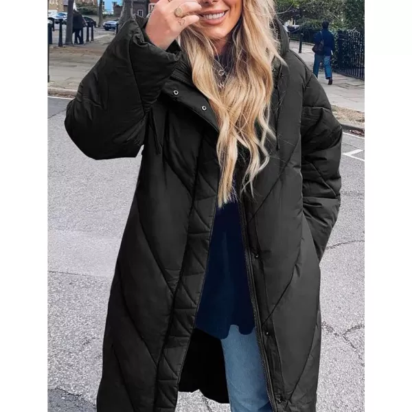 Flygo Womens Long Puffer Coat Long Sleeve Padded Winter Down Coats Hooded Parka Jacket