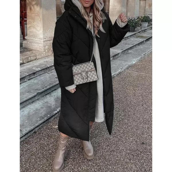 Flygo Womens Long Puffer Coat Long Sleeve Padded Winter Down Coats Hooded Parka Jacket