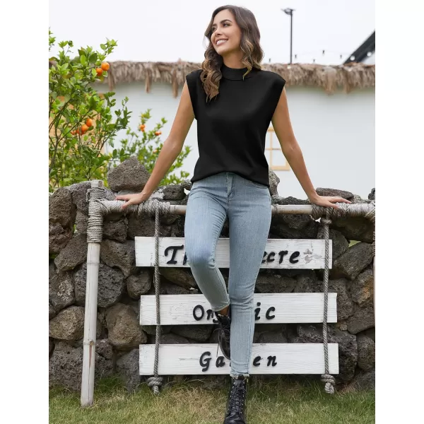Flygo Womens Turtleneck Cable Sweater Vest Knit Oversized Loose Fit Solid Pullover Sweaters Cap Sleeve Crop Tops