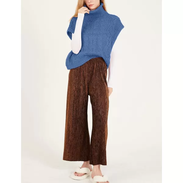 Flygo Womens Turtleneck Cable Sweater Vest Knit Oversized Loose Fit Solid Pullover Sweaters Cap Sleeve Crop Tops
