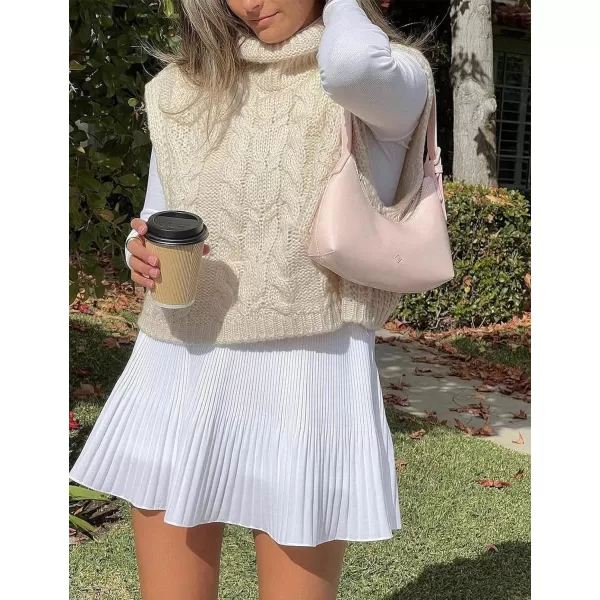 Flygo Womens Turtleneck Cable Sweater Vest Knit Oversized Loose Fit Solid Pullover Sweaters Cap Sleeve Crop Tops