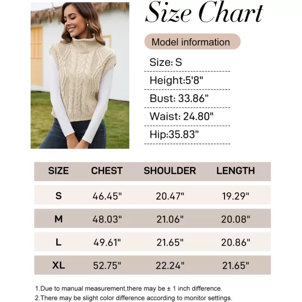 Flygo Womens Turtleneck Cable Sweater Vest Knit Oversized Loose Fit Solid Pullover Sweaters Cap Sleeve Crop Tops