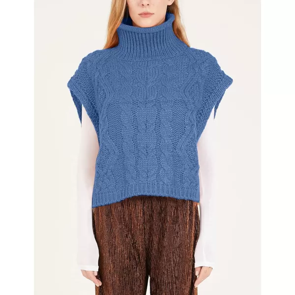 Flygo Womens Turtleneck Cable Sweater Vest Knit Oversized Loose Fit Solid Pullover Sweaters Cap Sleeve Crop Tops
