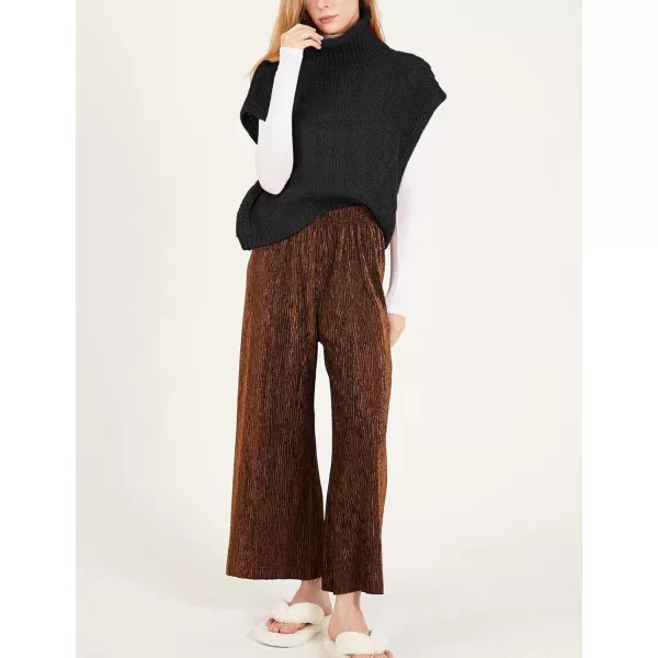 Flygo Womens Turtleneck Cable Sweater Vest Knit Oversized Loose Fit Solid Pullover Sweaters Cap Sleeve Crop Tops