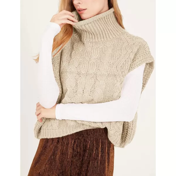 Flygo Womens Turtleneck Cable Sweater Vest Knit Oversized Loose Fit Solid Pullover Sweaters Cap Sleeve Crop Tops