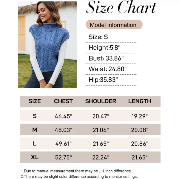 Flygo Womens Turtleneck Cable Sweater Vest Knit Oversized Loose Fit Solid Pullover Sweaters Cap Sleeve Crop Tops