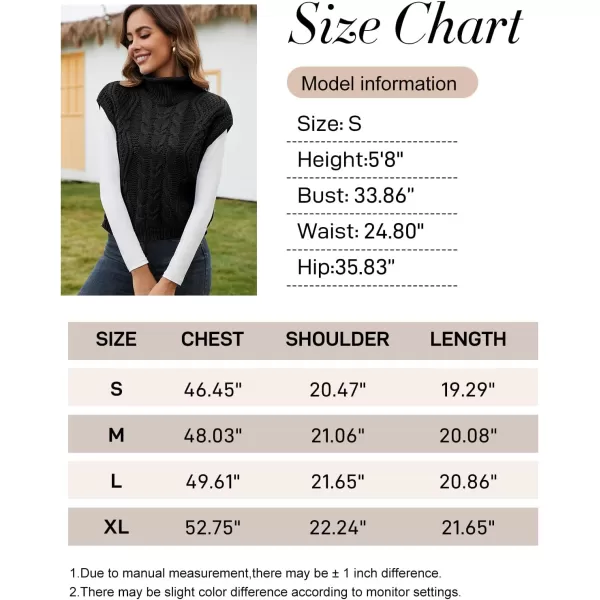 Flygo Womens Turtleneck Cable Sweater Vest Knit Oversized Loose Fit Solid Pullover Sweaters Cap Sleeve Crop Tops