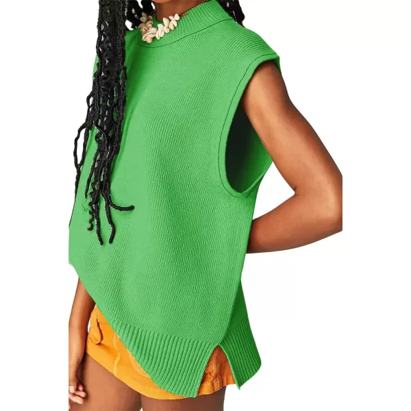 Flygo Womens Turtleneck Cable Sweater Vest Knit Oversized Loose Fit Solid Pullover Sweaters Cap Sleeve Crop Tops