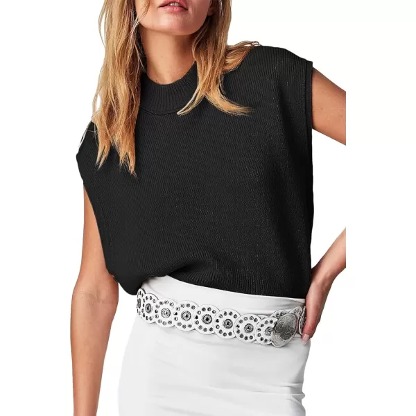 Flygo Womens Turtleneck Cable Sweater Vest Knit Oversized Loose Fit Solid Pullover Sweaters Cap Sleeve Crop Tops