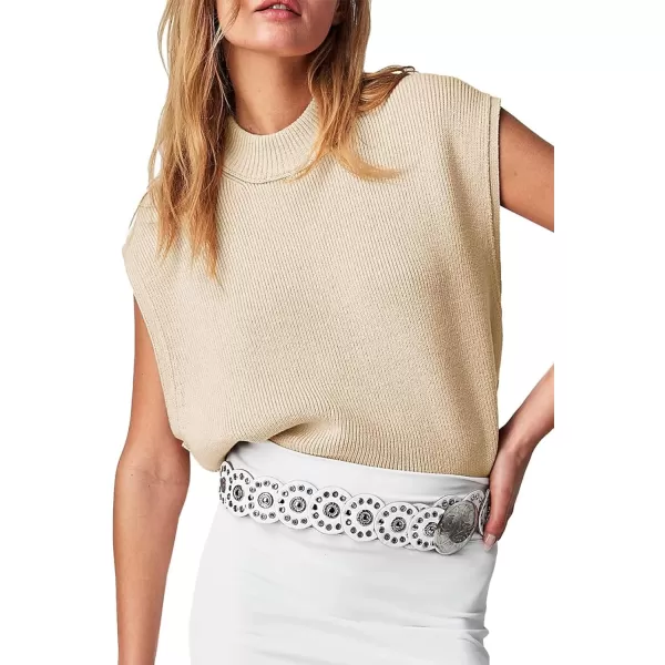 Flygo Womens Turtleneck Cable Sweater Vest Knit Oversized Loose Fit Solid Pullover Sweaters Cap Sleeve Crop Tops