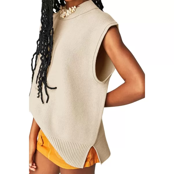 Flygo Womens Turtleneck Cable Sweater Vest Knit Oversized Loose Fit Solid Pullover Sweaters Cap Sleeve Crop Tops