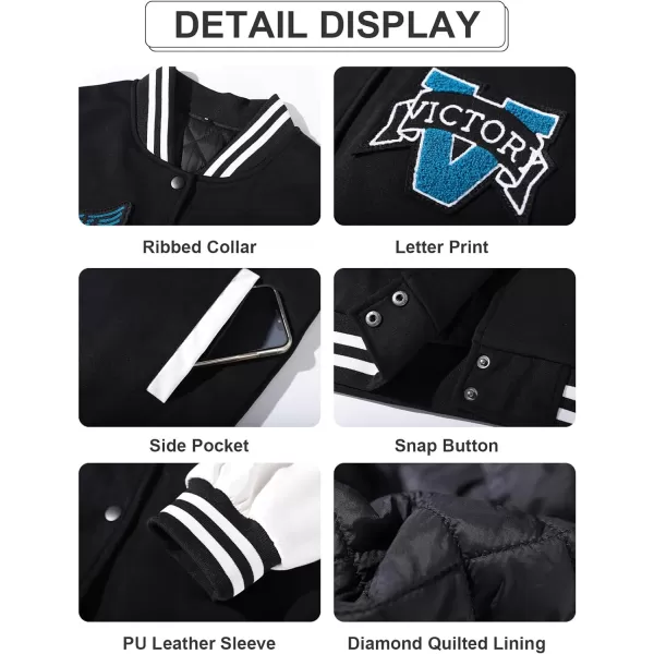 Flygo Womens Varsity Jacket Vintage Quilted Lined Baseball Letterman Jackets Y2K Streetwear
