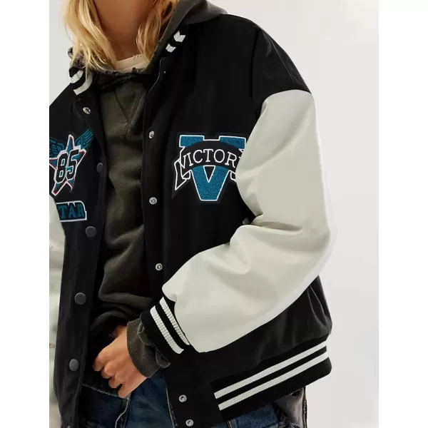 Flygo Womens Varsity Jacket Vintage Quilted Lined Baseball Letterman Jackets Y2K Streetwear