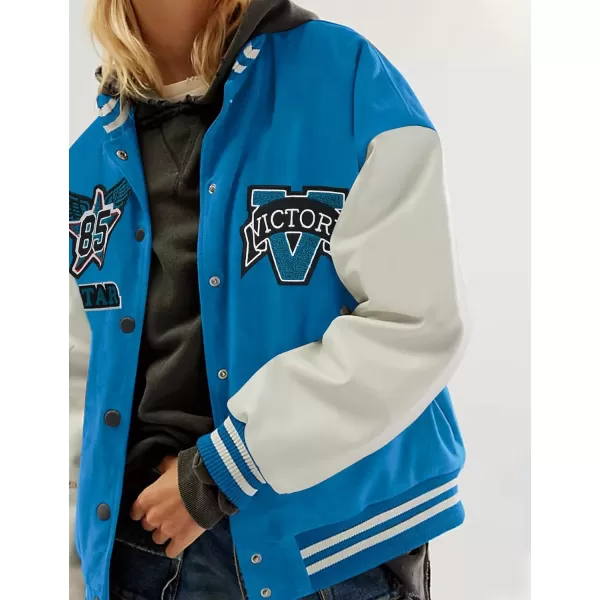 Flygo Womens Varsity Jacket Vintage Quilted Lined Baseball Letterman Jackets Y2K Streetwear