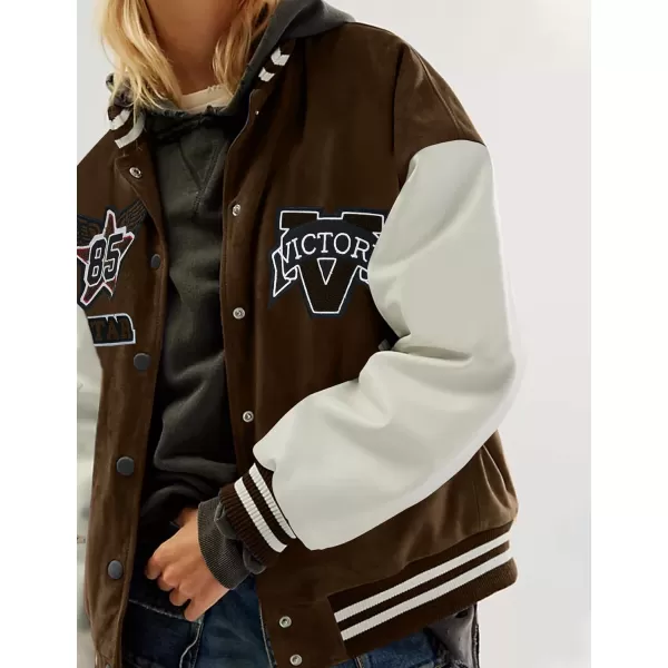 Flygo Womens Varsity Jacket Vintage Quilted Lined Baseball Letterman Jackets Y2K Streetwear
