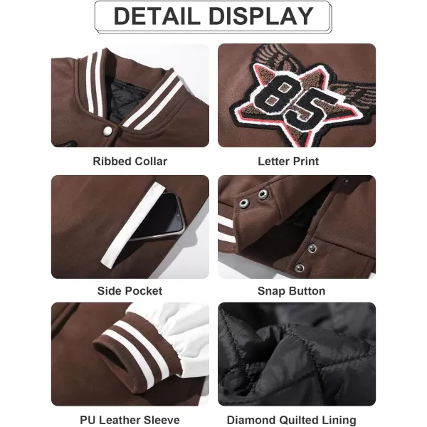 Flygo Womens Varsity Jacket Vintage Quilted Lined Baseball Letterman Jackets Y2K Streetwear