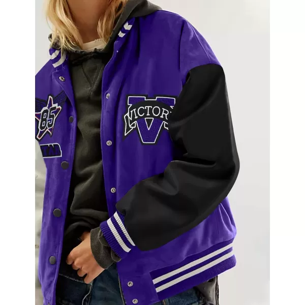 Flygo Womens Varsity Jacket Vintage Quilted Lined Baseball Letterman Jackets Y2K Streetwear