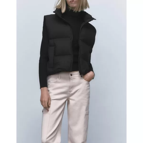 Flygo Women's Winter Crop Vest Sleeveless Quilted Puffer Vest Padded Gilet Jacket Warm Outerwear Pockets