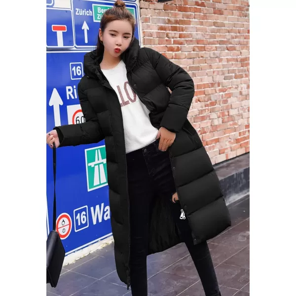 Flygo Women's Winter Long Add Down Quilted Coat Hooded Puffer Jacket