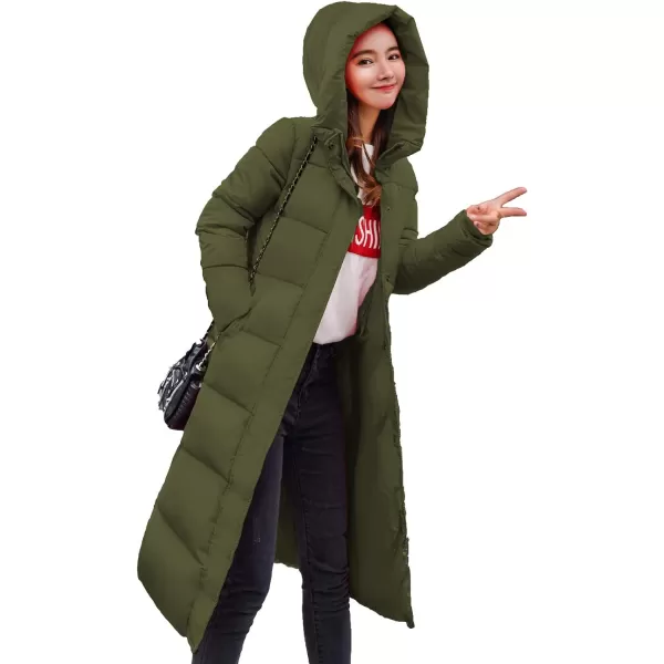 Flygo Women's Winter Long Add Down Quilted Coat Hooded Puffer Jacket