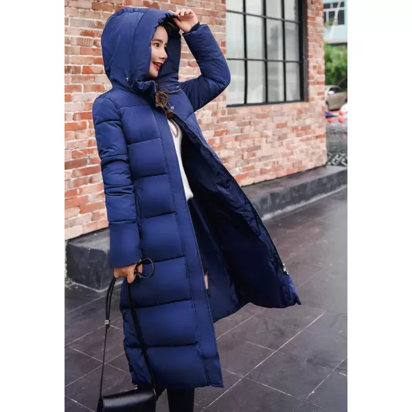 Flygo Women's Winter Long Add Down Quilted Coat Hooded Puffer Jacket