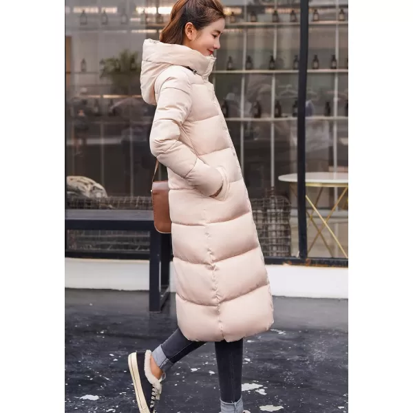 Flygo Women's Winter Long Add Down Quilted Coat Hooded Puffer Jacket