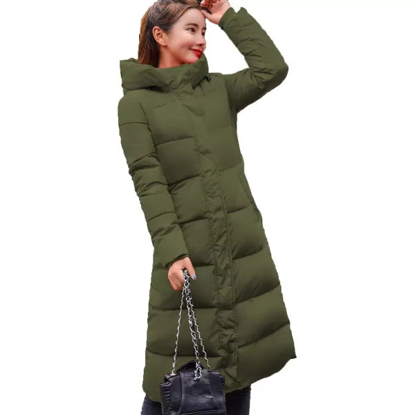 Flygo Women's Winter Long Add Down Quilted Coat Hooded Puffer Jacket