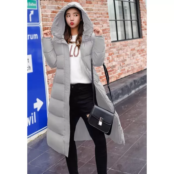 Flygo Women's Winter Long Add Down Quilted Coat Hooded Puffer Jacket