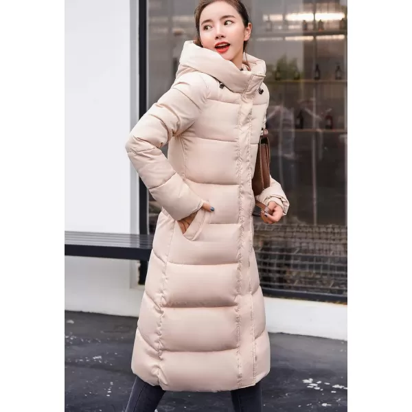 Flygo Women's Winter Long Add Down Quilted Coat Hooded Puffer Jacket