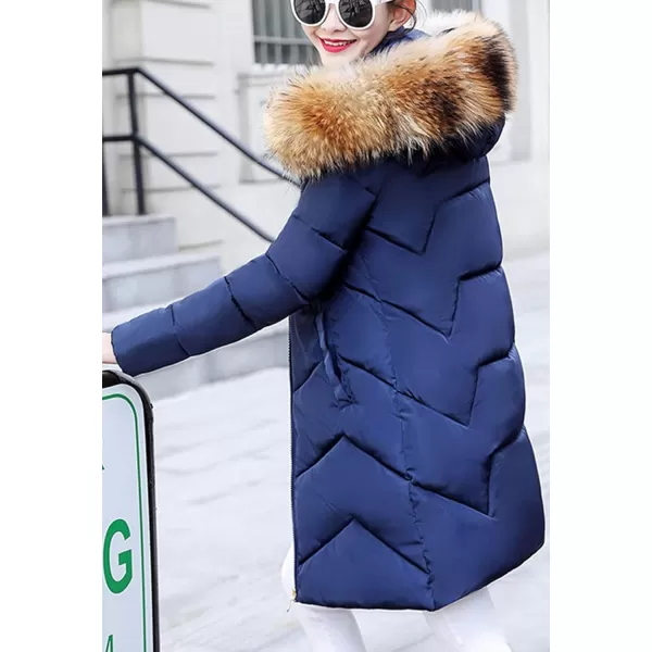 Flygo Women's Winter Quilted Coat Faux Fur Hooded Down Chevron Puffer Jacket