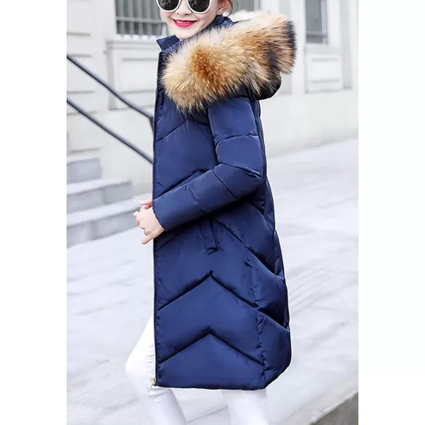 Flygo Women's Winter Quilted Coat Faux Fur Hooded Down Chevron Puffer Jacket