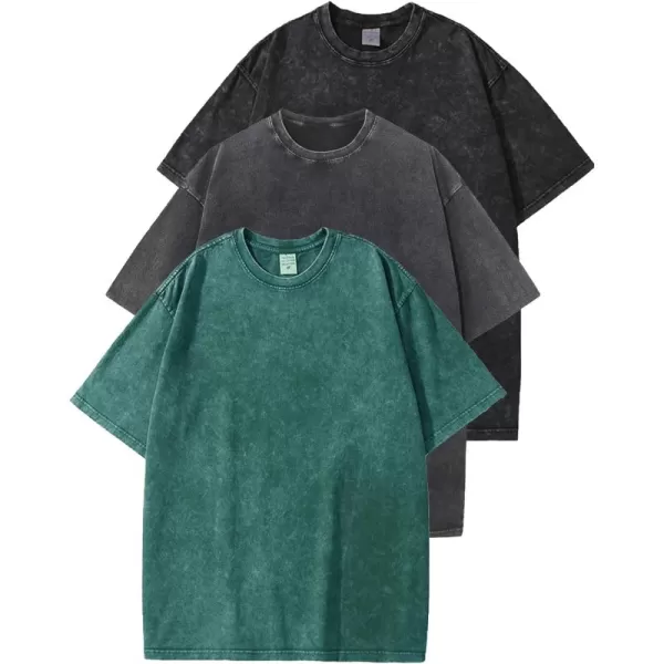 Flygo Men's Oversized Vintage T-Shirts Cotton Streetwear Short Sleeve Solid Basic Tee Shirt Acid Wash Casual Hip Hop Tops