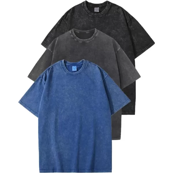 Flygo Men's Oversized Vintage T-Shirts Cotton Streetwear Short Sleeve Solid Basic Tee Shirt Acid Wash Casual Hip Hop Tops