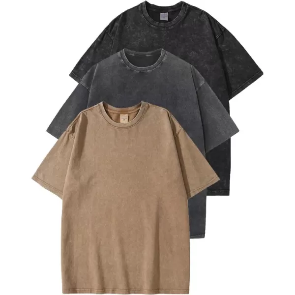 Flygo Men's Oversized Vintage T-Shirts Cotton Streetwear Short Sleeve Solid Basic Tee Shirt Acid Wash Casual Hip Hop Tops