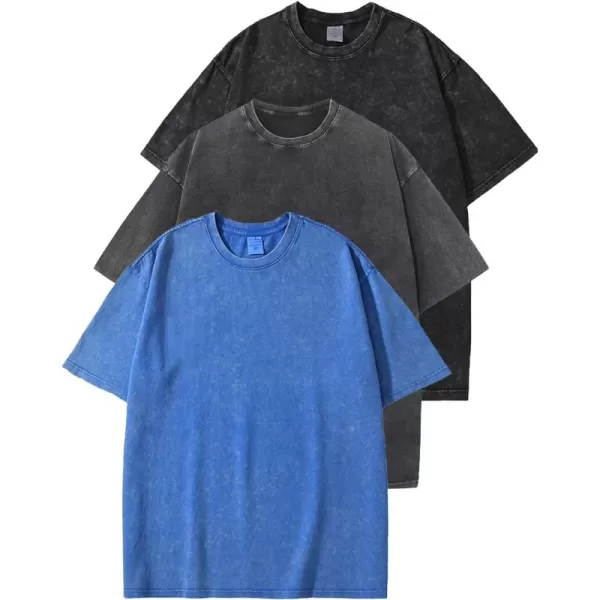 Flygo Men's Oversized Vintage T-Shirts Cotton Streetwear Short Sleeve Solid Basic Tee Shirt Acid Wash Casual Hip Hop Tops