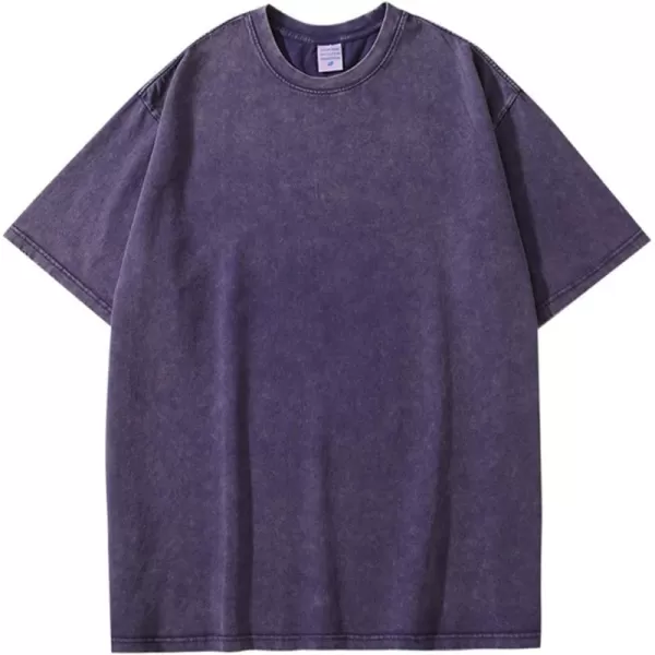Flygo Men's Oversized Vintage T-Shirts Cotton Streetwear Short Sleeve Solid Basic Tee Shirt Acid Wash Casual Hip Hop Tops